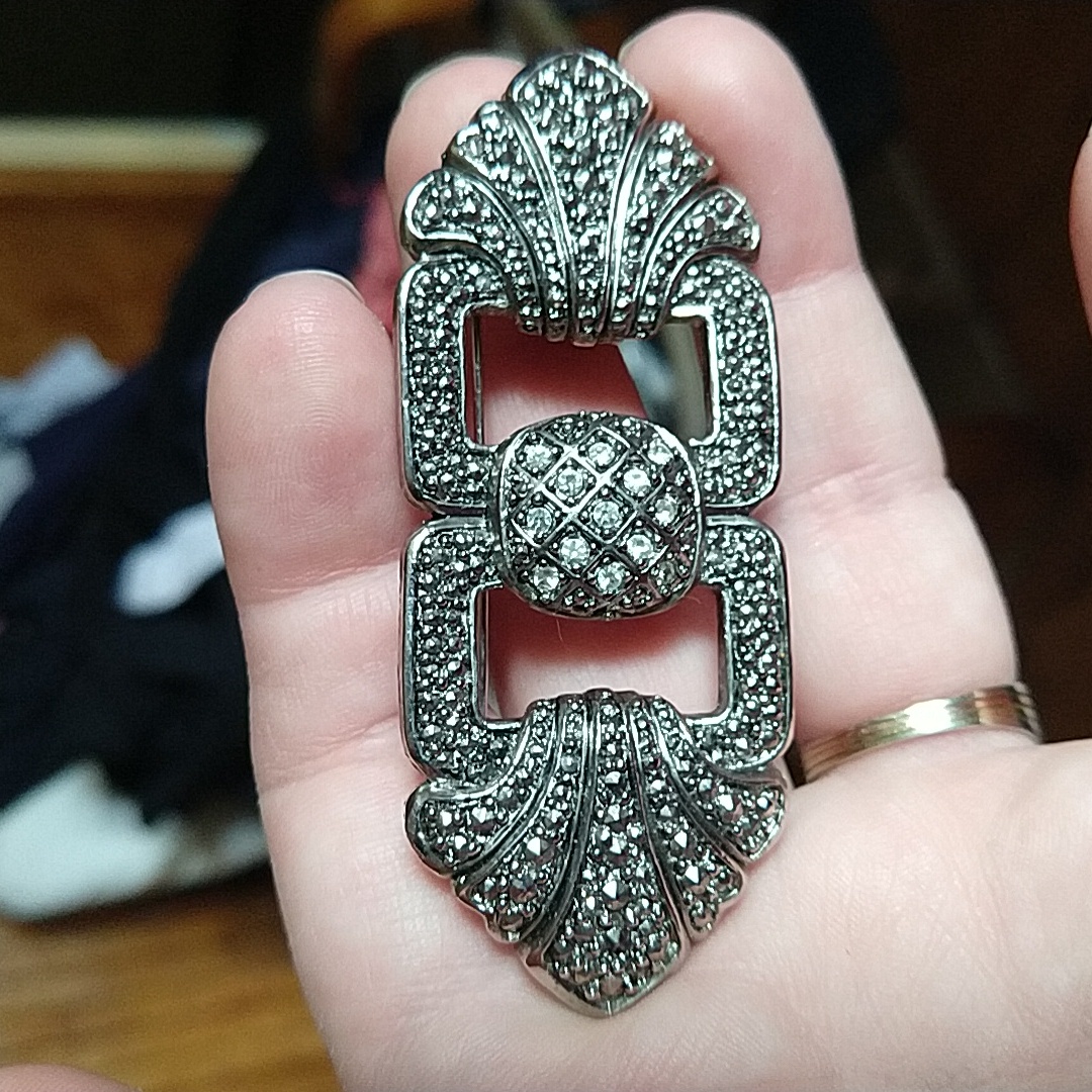 Big Gold Silver Tone Silver Tone Brooch Rhinestone Pin
